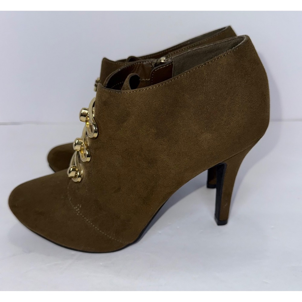 LimeLight Vittoria Brown‎ Stiletto Ankle Booties Zip 8.5 Witchy Officesiren Y2K - Picture 3 of 9
